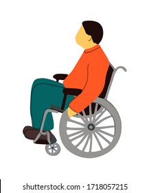El viejo dibujado a mano está sentado en una silla de ruedas. Hombre mayor sin rostro con discapacidades físicas. Ilustración vectorial en estilo plano de caricatura para la salud, la industria de la atención médica