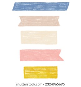 Hand drawn Old mini washi tape strips. Retro masking washy tape isolated. Pencil texture handdrawn style