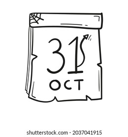 Hand drawn old october calendar icon in doodle style isolated.