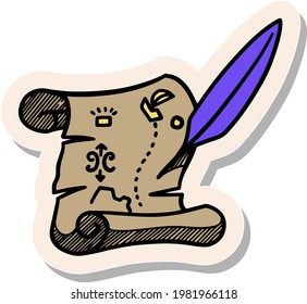 Icono de mapa de papel antiguo dibujado a mano en ilustración vectorial de estilo de pegatina