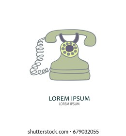 Hand drawn old phone. Vector illustration.