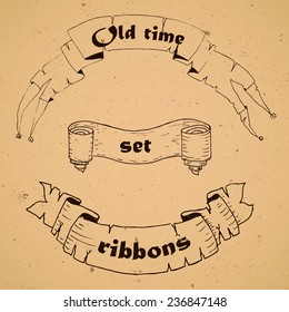 Hand drawn old ribbon set. Vector, EPS 10