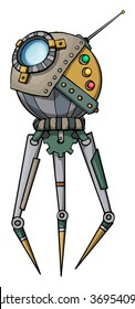 Hand drawn old robot, satellite, isolated on white, vector illustration