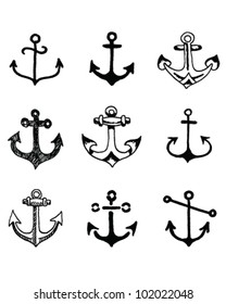 Hand drawn old school looking anchor set