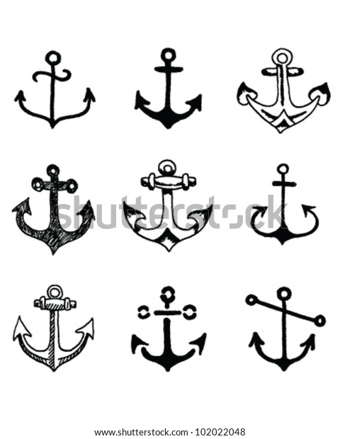 Hand Drawn Old School Looking Anchor Stock Vector (Royalty Free) 102022048