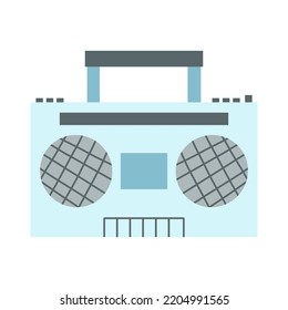 Hand drawn old school stereo radio cassete player. Vector illustration of retro portable tape recorder, boombox icon for print, graphic tee, poster, nostalgia for 1990.