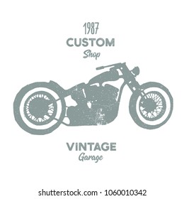 Hand drawn old school vintage chopper motorcycle. Custom shop vintage garage