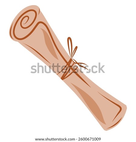 Hand drawn old scroll. An ancient parchment, a folded manuscript. Treasure map, diploma, letter. Papyrus for writings. Vector illustration