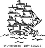 Hand drawn old ship on a white background