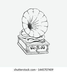 Hand drawn old speaker and snake in surrealism style. Retro style, Vintage style. Doodle line graphic design. Black and white drawings, Vector sketch. - Vector