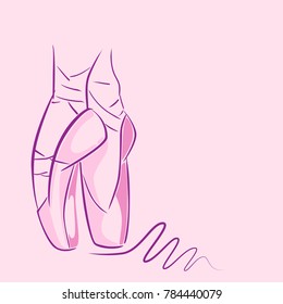 Hand drawn old style lettering of word Ballet. Vector illustration with ballet dancers legs wearing Pointes. Dance school template.