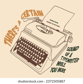 Hand drawn old typewriter. Sketch publishing. Vector illustration