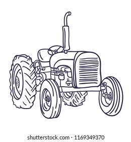 Hand Drawn old vintage tractor. Vector illustration