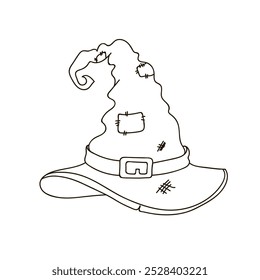 Hand drawn old witch hat for Halloween. Handmade, isolate on a white background. Vector