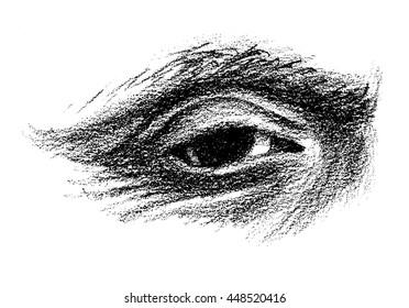 Hand drawn older person's eye with drooping lid and wrinkles