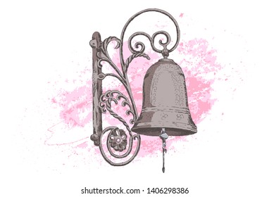Hand drawn old-time church bell sketch vector illustration