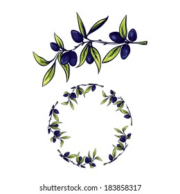 hand drawn olive branch decoration element