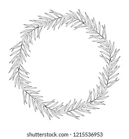 Hand drawn olive branch laurel wreath. Greek oliva leave frame for oil label. Vector isolated illustration.