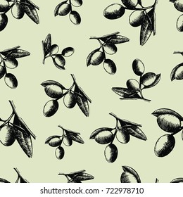 Hand drawn olive branch sketch pattern background vector illustration