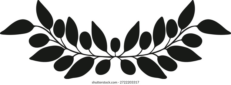 Handgezeichnete Olivenzweigvignette in weichem Schwarz, minimalistische botanische Vektordekoration 