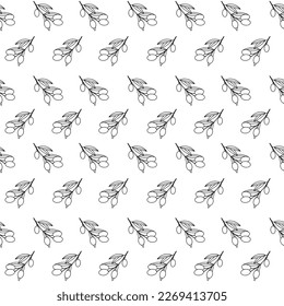 Hand drawn olive. Branches with fruits.Vector seamless pattern.
