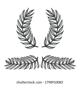 hand drawn olive branches and wreath on white  for design element on white, stock vector illustration