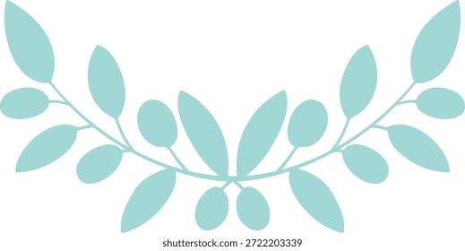 Hand drawn olive tree branches vignette in soft blue, simple botanical decoration