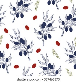 hand drawn olive tree  seamless pattern