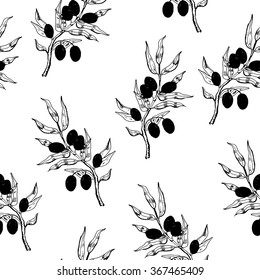 hand drawn olive tree  seamless pattern