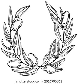 Hand drawn olive wreath, frame