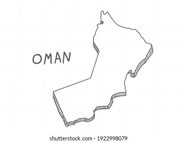 Hand Drawn of Oman, 3D Map on White Background.