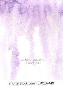 Hand drawn ombre texture. Watercolor painted light violet background with white space for text. Vector illustration for wedding, birhday, greetings cards, web, print, scrapbooking.