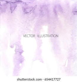 Hand drawn ombre texture. Watercolor painted light violet background with white space for text. Vector illustration for wedding, birthday, greetings cards, web, print, scrapbooking.