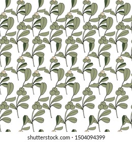 hand drawn omela mistletoe on white background. seamless winter pattern. Christmas vector ornament. holiday ilex. Perfect for printing on fabric or paper