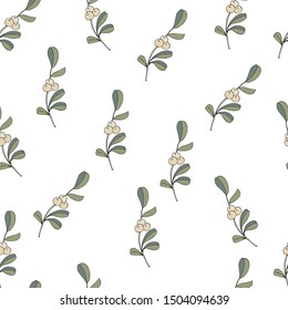 hand drawn omela mistletoe on white background. seamless winter pattern. Christmas vector ornament. holiday ilex. Perfect for printing on fabric or paper