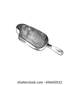 Hand Drawn On Stick Sketch Symbol. Vector Ice Cream Element In Trendy Style.
