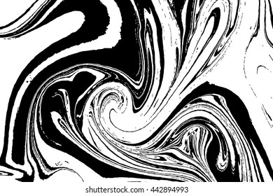 Hand drawn on water marbling texture. Grunge. Marble, ebru, suminagashi. Marbled abstract, natural wavy black, white and gray surface. Highly textured paper. Decorative stone interior pattern.