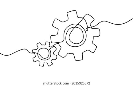 hand drawn one continuous line of moving gears wheels. gear icon logo. vector illustration