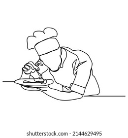 dibujo a mano un chef de línea continua ilustración de cocina vectorial