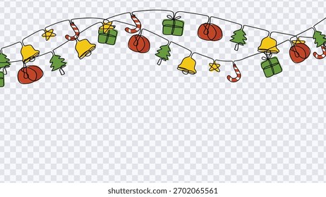 Hand Drawn One Continuous Line Christmas Decoration Hanging. Vector Illustration, great for holiday cards.