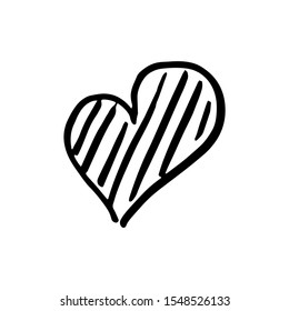 Hand drawn one heart. Simple doodle style icon. Single, careless vector heart. Black isolated on a white background. 
