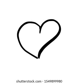 Hand drawn one heart. Simple doodle style icon. Single, careless vector heart. Black isolated on a white background. 