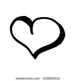 Hand drawn one heart. Simple doodle style icon. Single, careless vector heart. Black isolated on a white background. 