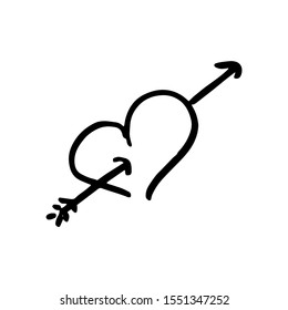 Hand drawn one heart. Simple doodle style icon. Single, careless vector heart. Black isolated on a white background. 