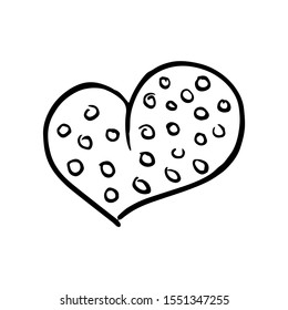 Hand drawn one heart. Simple doodle style icon. Single, careless vector heart. Black isolated on a white background. 