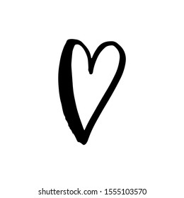 Hand drawn one heart. Simple doodle style icon. Single, careless vector heart. Black isolated on a white background. 
