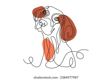 Hand drawn one line art dog face illustration