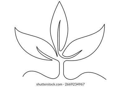 Dibujado a mano una línea ilustración de arte de brotes de crecimiento con hojas en estilo minimalista

