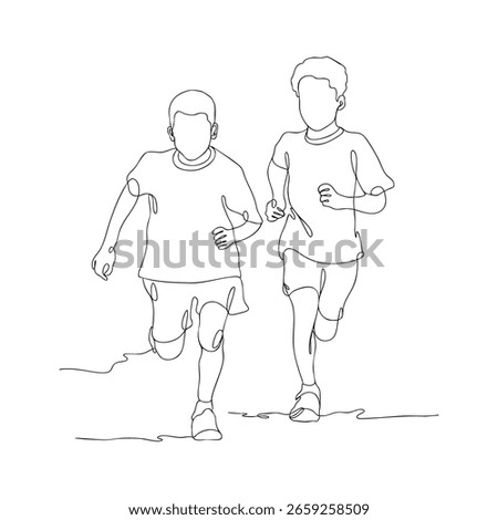 Hand drawn one line art running child illustration