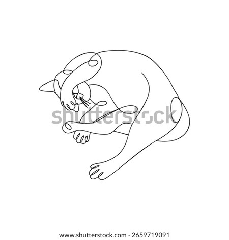 Hand drawn one line art sleeping cat illustration